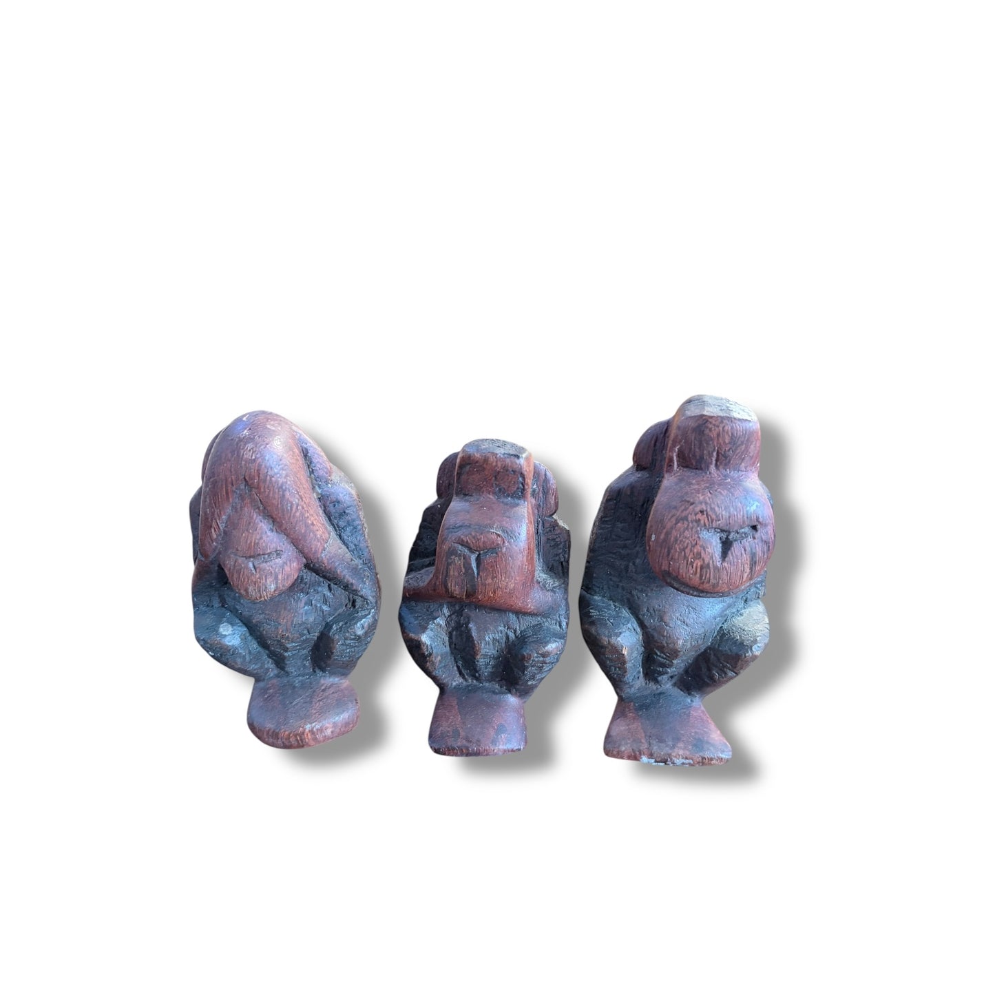 Vintage Hand-Carved Wooden “Three Wise Monkeys” Sculptures – Set of Three