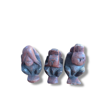Vintage Hand-Carved Wooden “Three Wise Monkeys” Sculptures – Set of Three