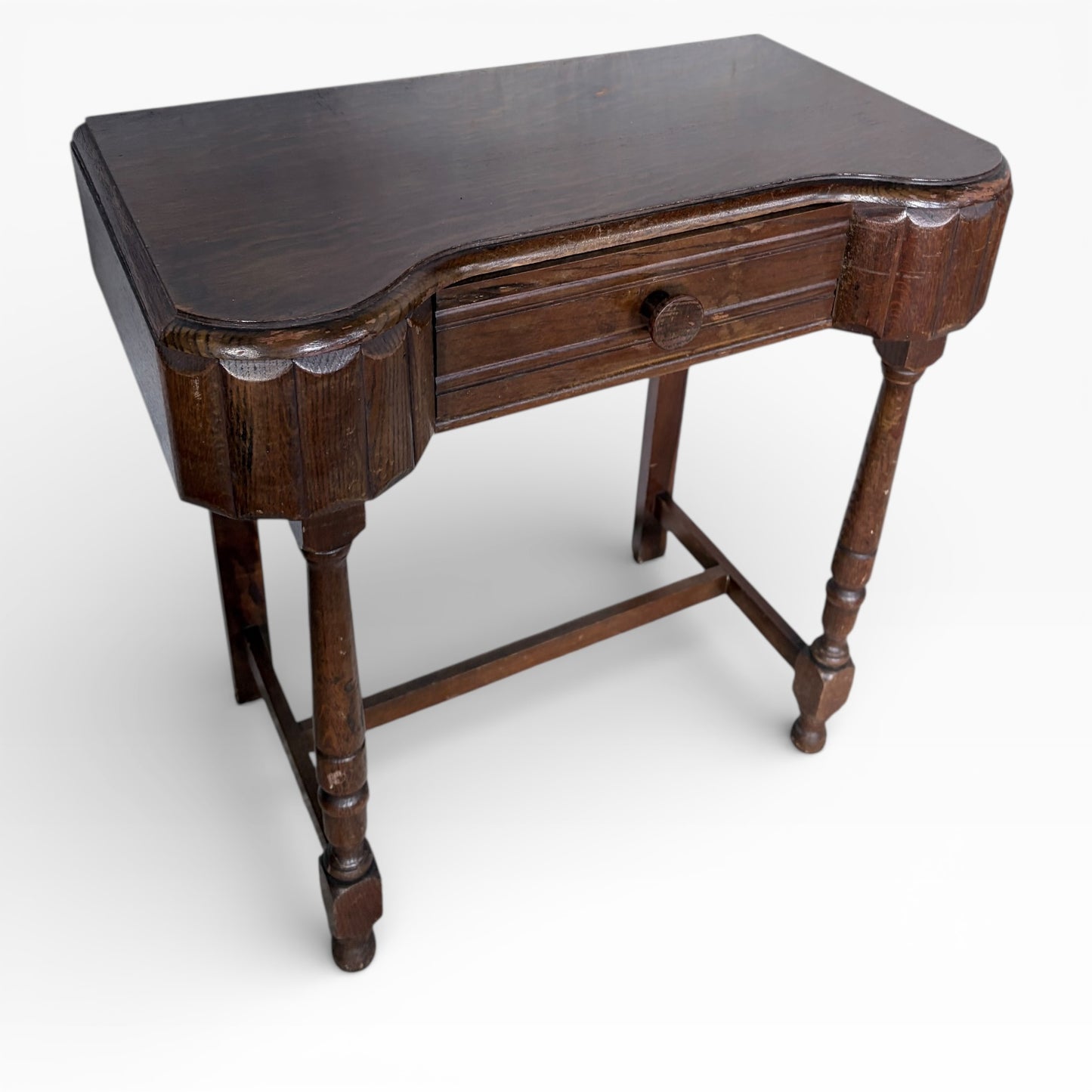 Art Deco Console Table – Solid Oak Vintage Hallway Table with Drawer
