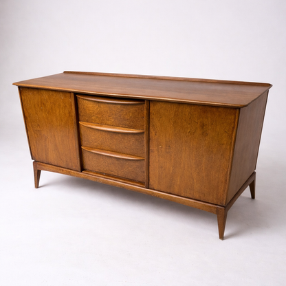 Mid Century Sideboard - McIntosh Walnut Wood Cabinet With Burr Veneer & Sculpted Handles