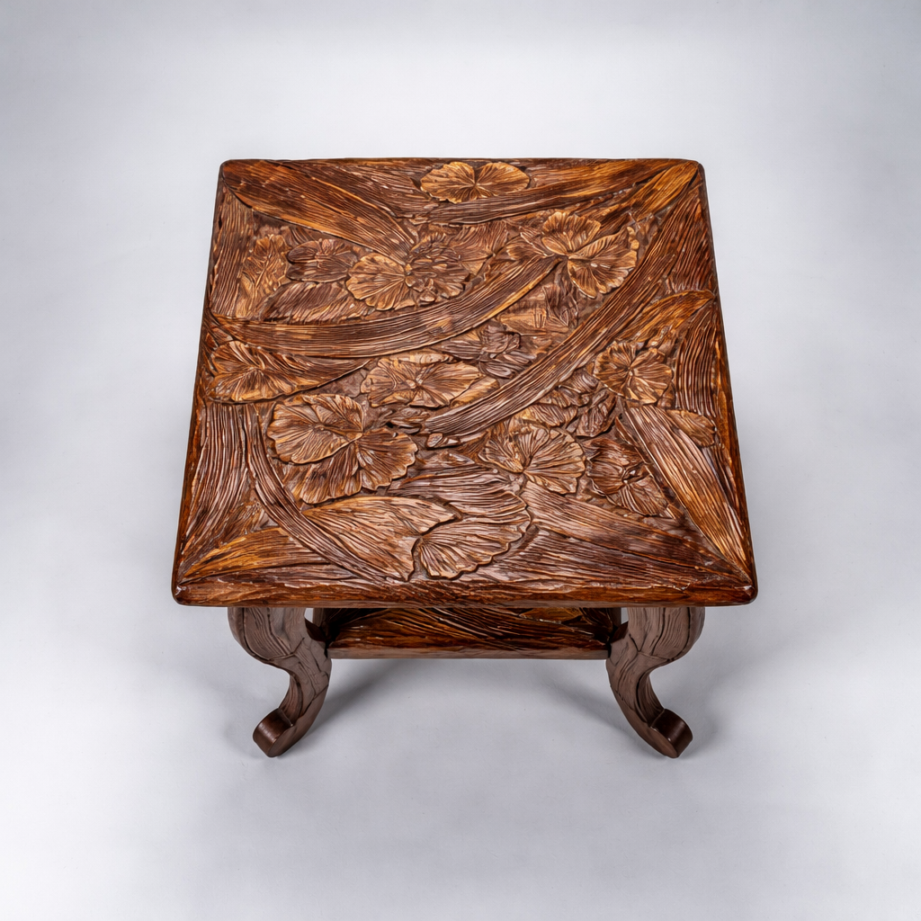 Liberty of London Antique Japanese Carved Fruitwood Side Table