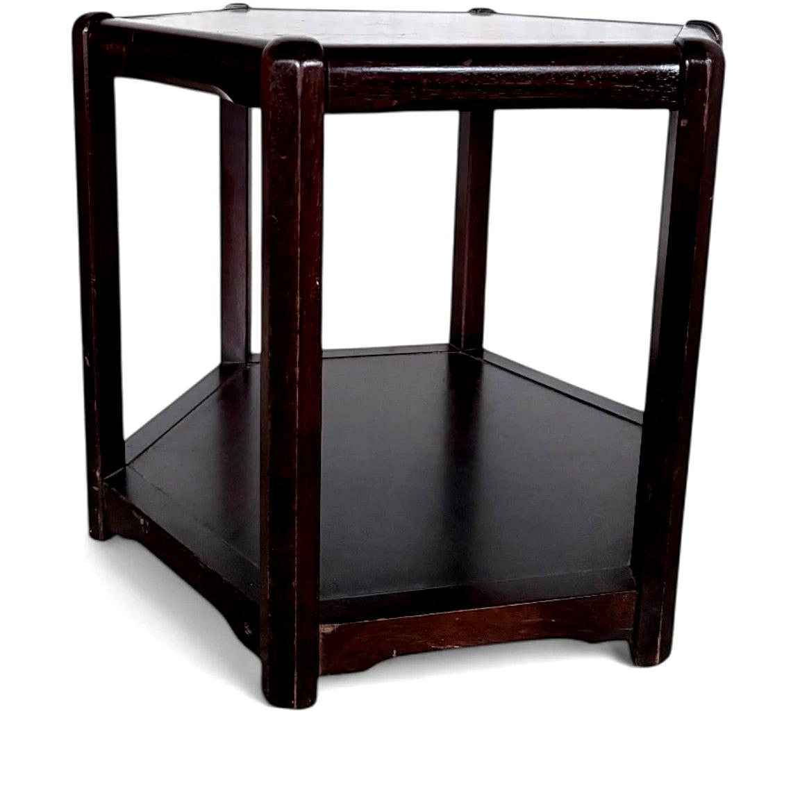 Mid Century Danish Hexagonal Coffee Table in Dark Wood with Lower Shelf