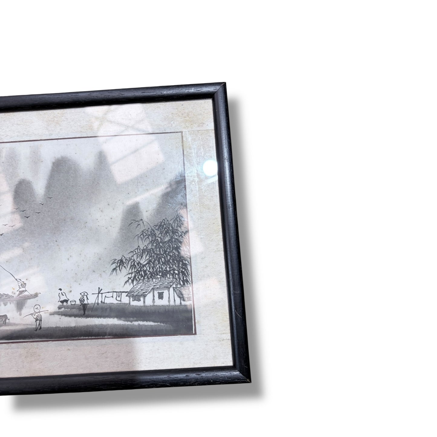 Vintage Oriental Ink Landscape Painting – Framed Asian Watercolour Artwork — view 6