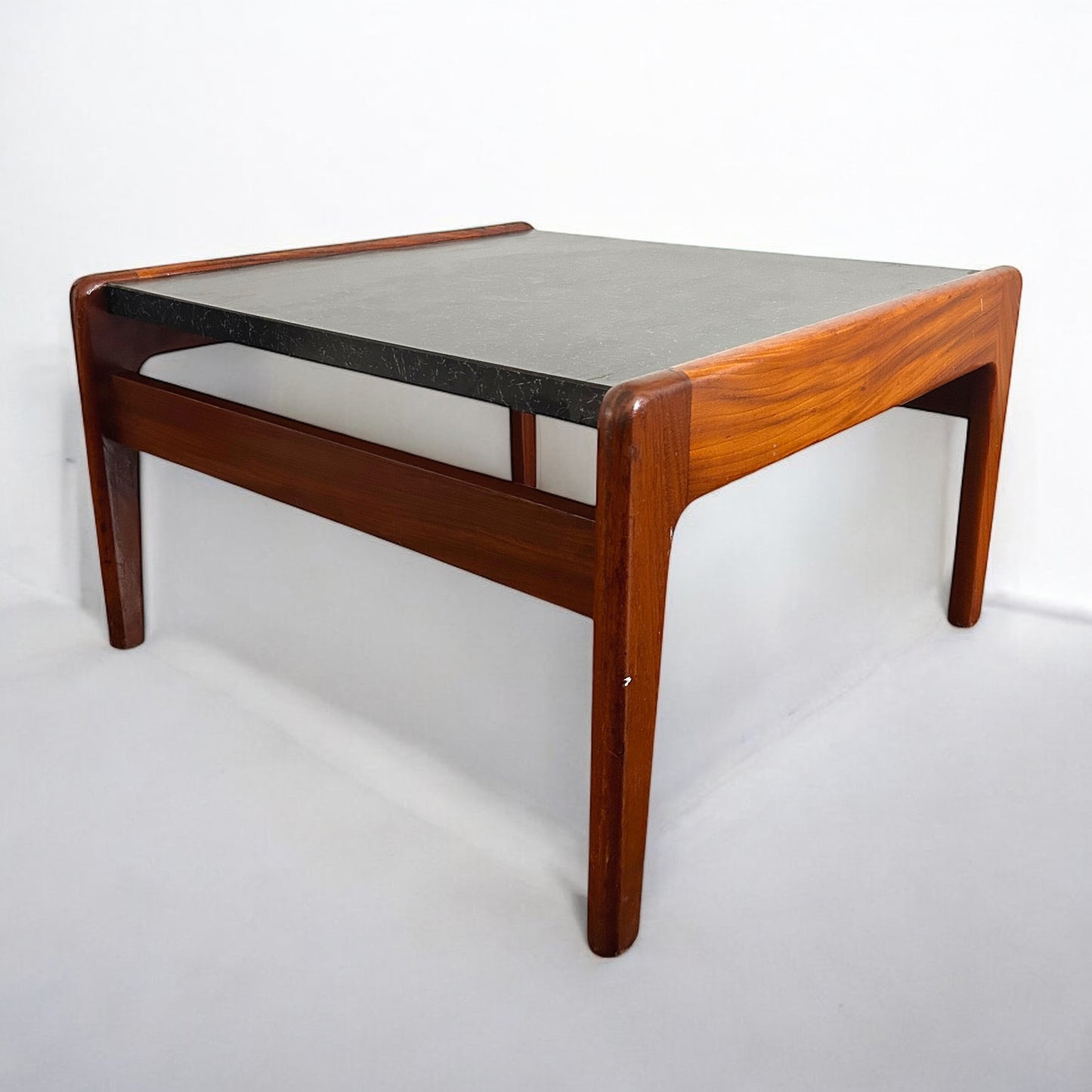 Mid Century Modern Guy Rogers Black Formica and Teak Coffee Table