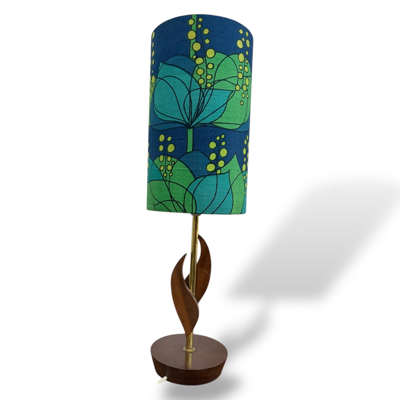 Mid Century Teak Table Lamp with Blue and Green Floral Shade by Lightfandango — view 3
