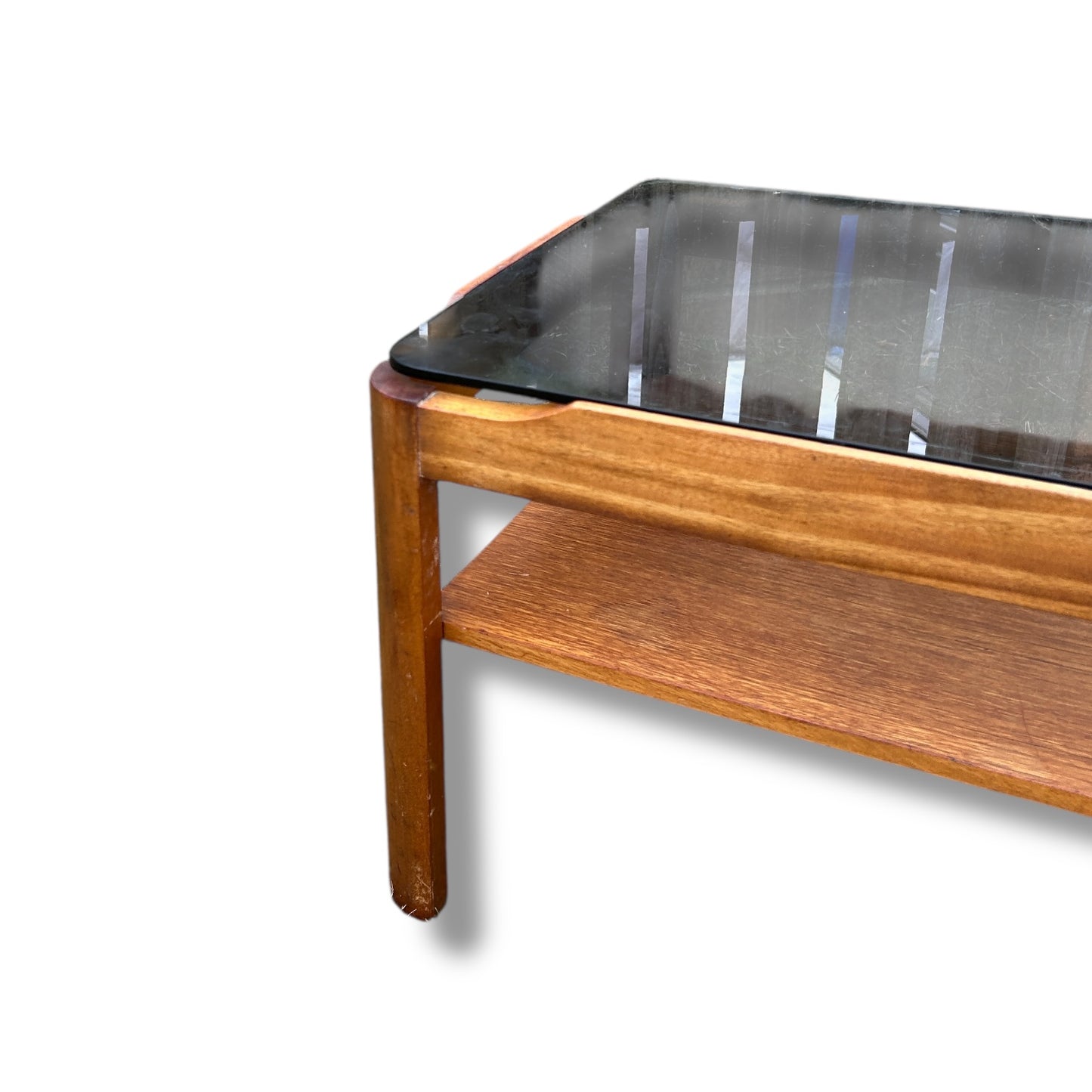 Mid Century Myers Smoked Glass and Teak Coffee Table