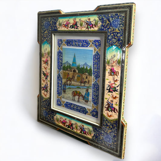 Vintage 1950s Persian Khatam Mosaic Watercolour Painting