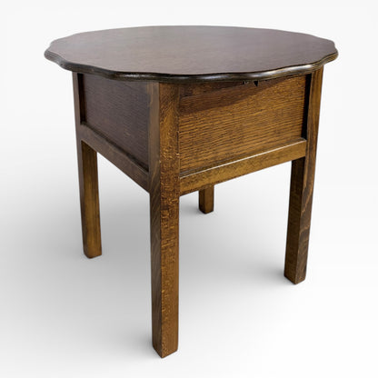 Oak Sewing Box - Vintage Arts And Crafts Utility Furniture With Scalloped Top