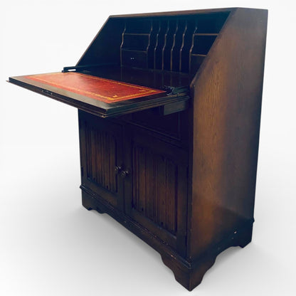 Vintage Oak Writing Bureau – Classic Secretary Desk with Fall-Front Storage Cabinet