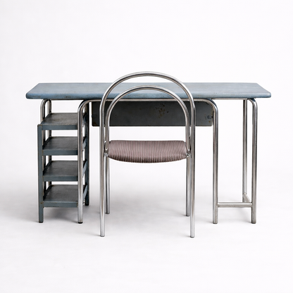 Industrial Chrome Tubular Desk with Matching Chair