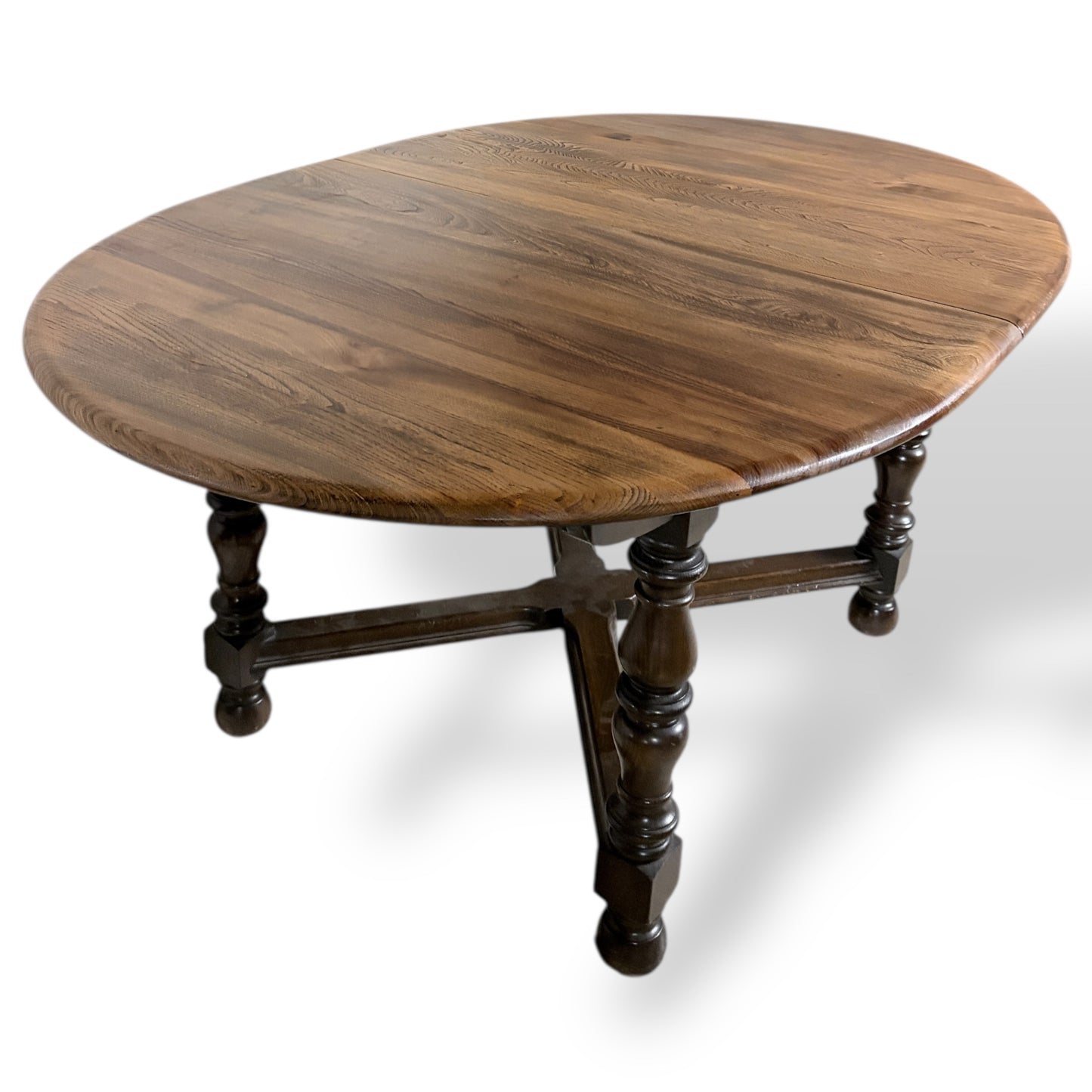 Ercol Extendable Dining Table – Vintage Solid Elm Oval Wooden Table With Cruciform Base