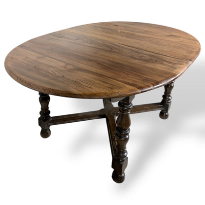 Ercol Extendable Dining Table – Vintage Solid Elm Oval Wooden Table With Cruciform Base