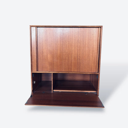 Danish Mid Century Teak Tambour Door Drinks Cabinet / Cocktail Cabinet