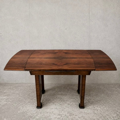 Art Deco Burr Walnut Draw Leaf Extending Dining Table