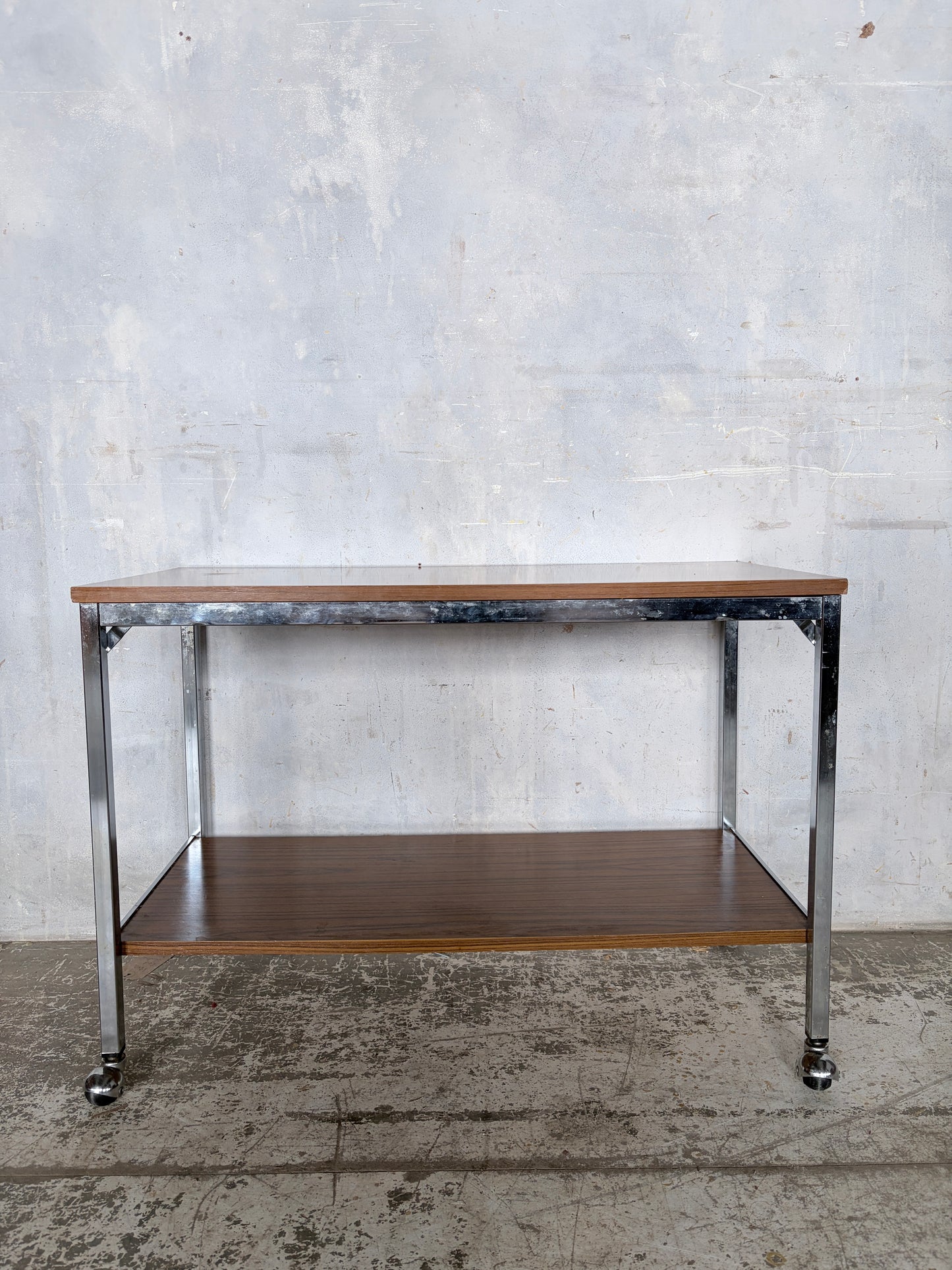 Mid Century Walnut & Chrome Drinks Trolley on Castors