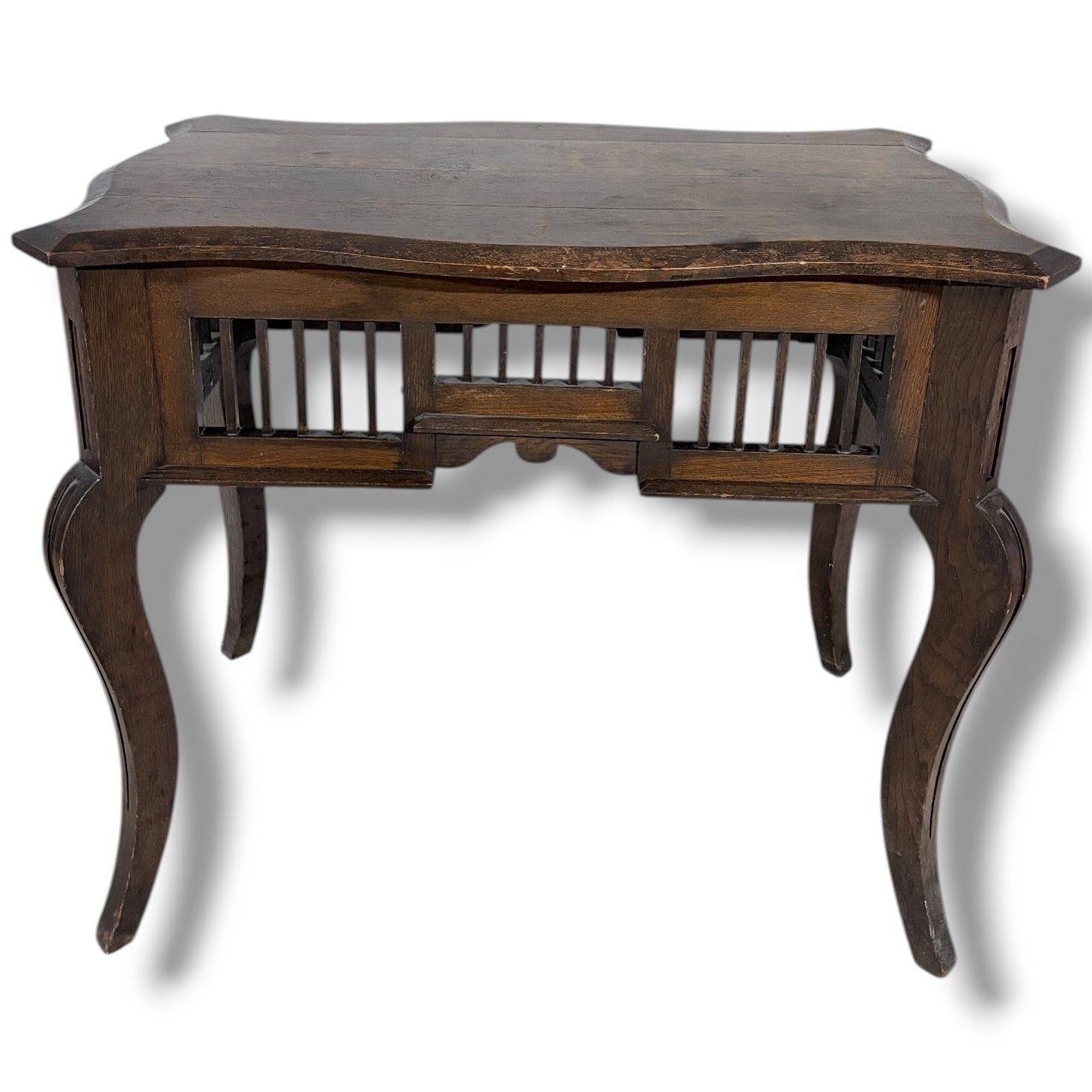 Victorian Side Table – Antique Hall Table With Slatted Side Panels & Cabriole Legs