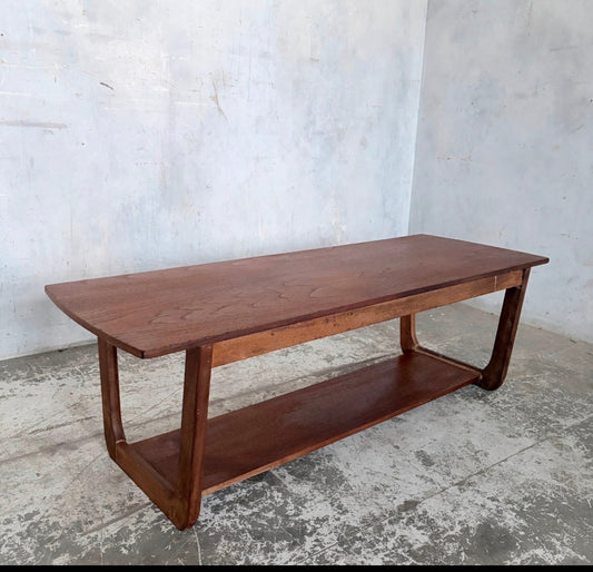 Mid Century Vintage Teak Sleigh Leg Coffee Table with Magazine Shelf