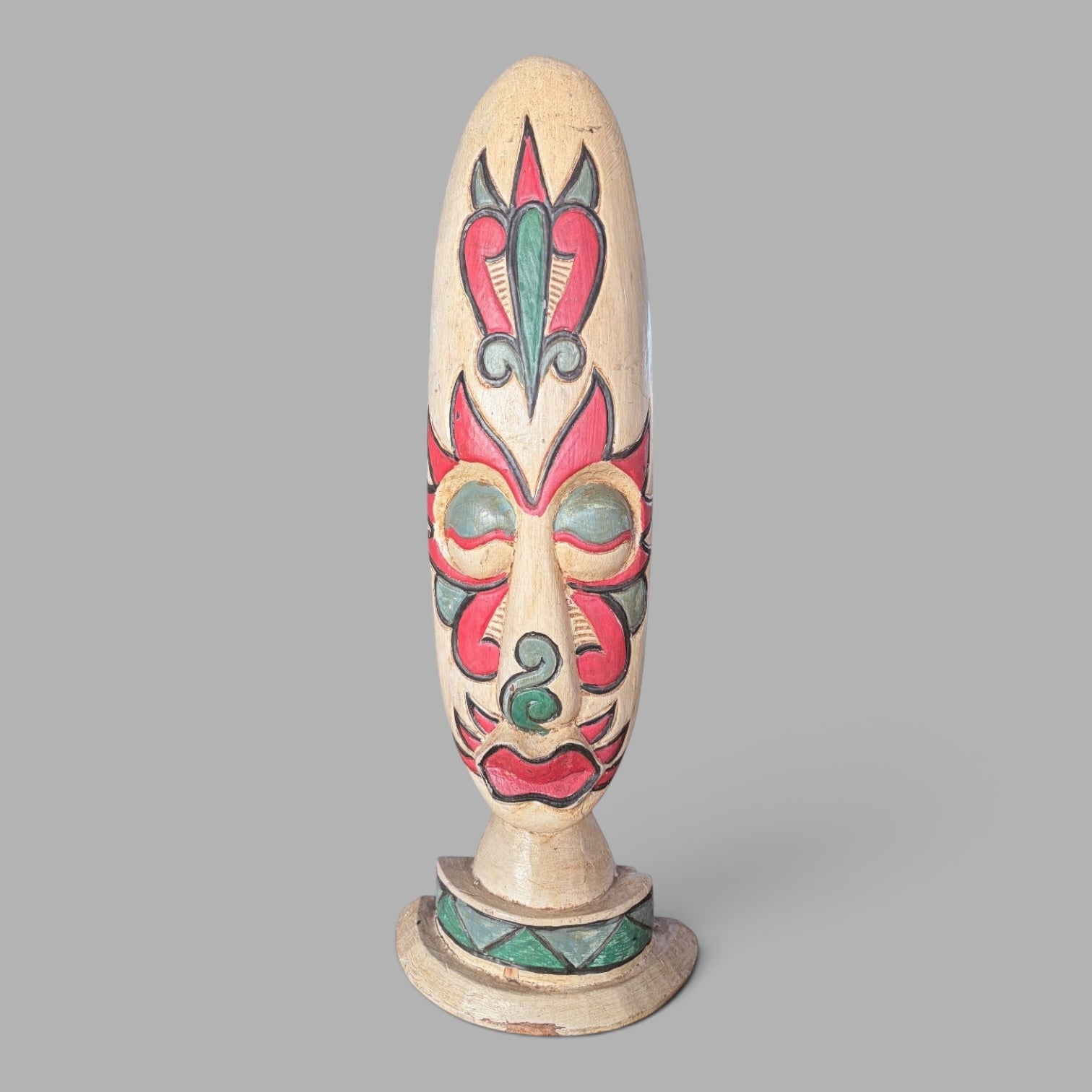 Vintage Indonesian Hand-Carved & Painted Tribal Figure Sculpture – Folk Art