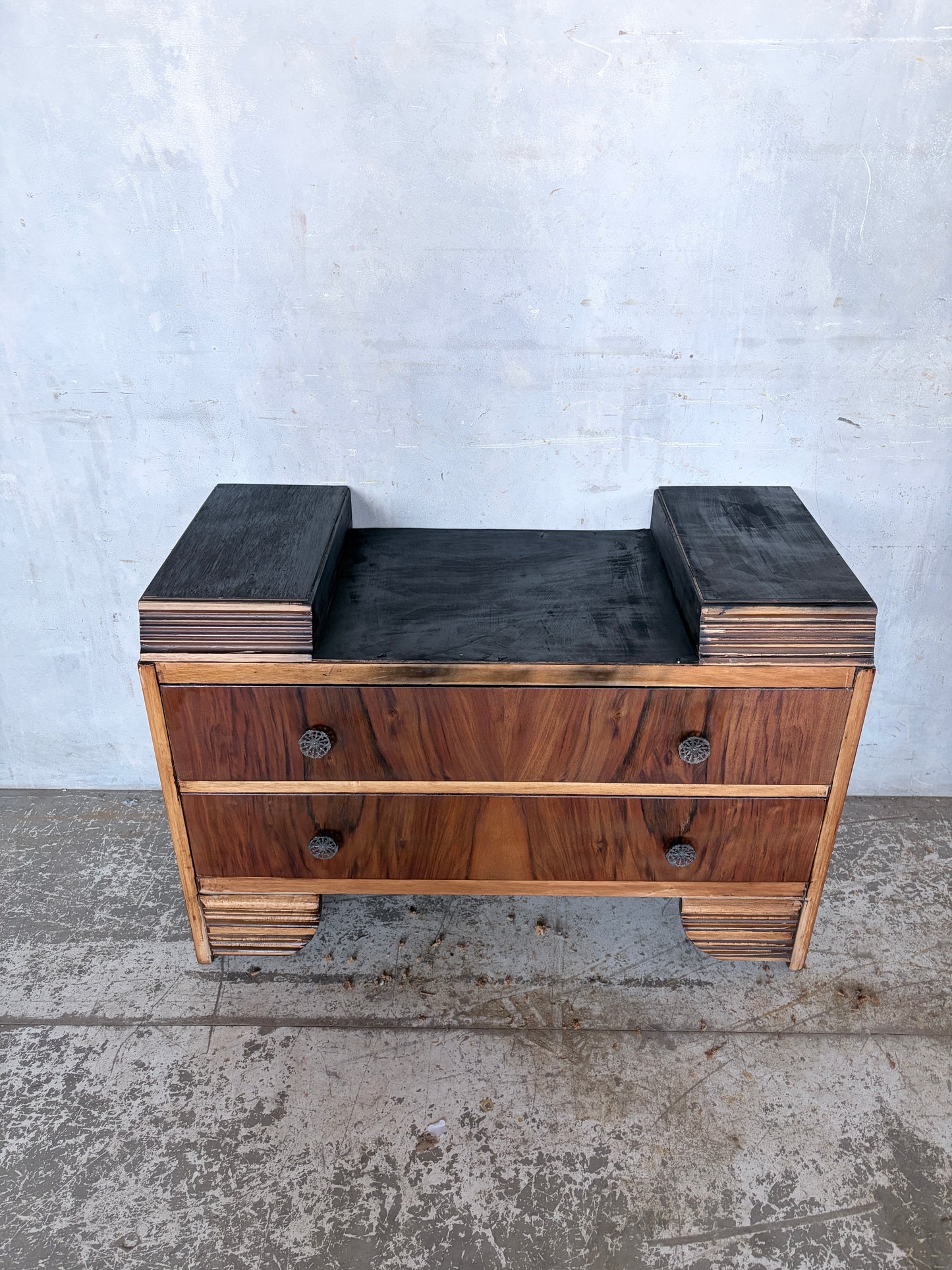 Compact Art Deco Walnut and Oak Chest of Drawers
