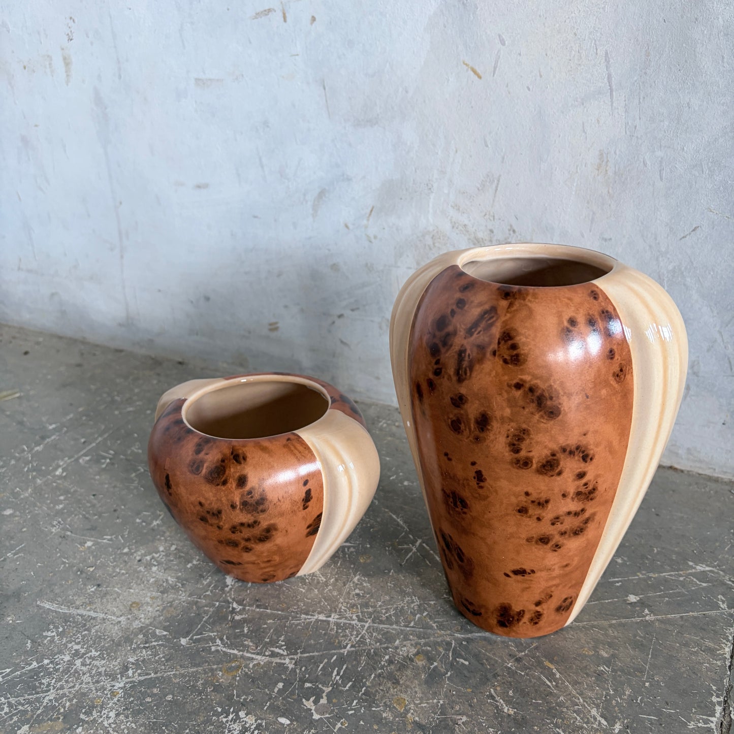 Pair of Art Deco Walnut Burl Effect Ceramic Vases