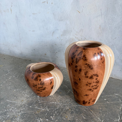 Pair of Art Deco Walnut Burl Effect Ceramic Vases