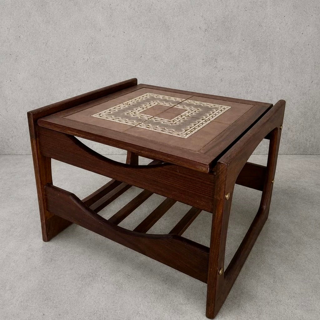 Danish Mid Century Teak & Ceramic Tile Coffee Table and Magazine Rack