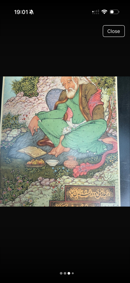 Framed Persian Miniature Art Print – Vintage Middle Eastern Scholar Illustration