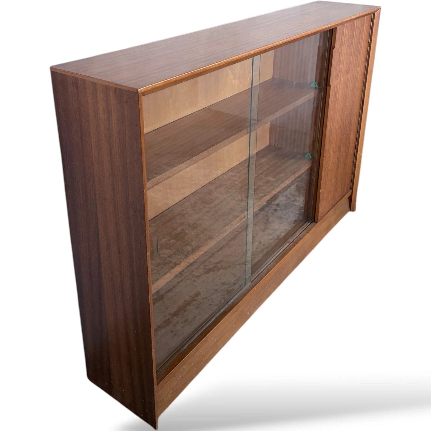 Mid Century Teak Sliding Door Bookcase by Herbert Gibbs – Glass Front Cabinet