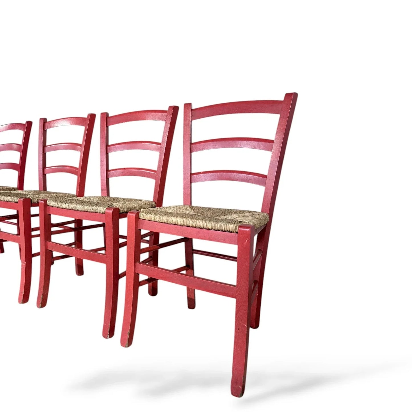 Italian Red Oak Ladderback Dining Chairs – Set of Two with Rush Seats