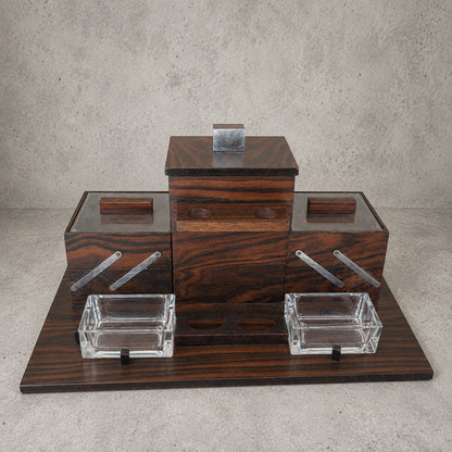Art Deco Rosewood and Chrome Compact Desk Set