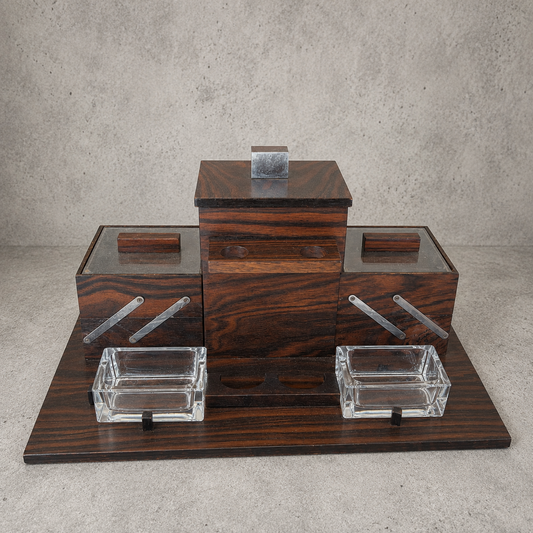 Art Deco Rosewood and Chrome Compact Desk Set
