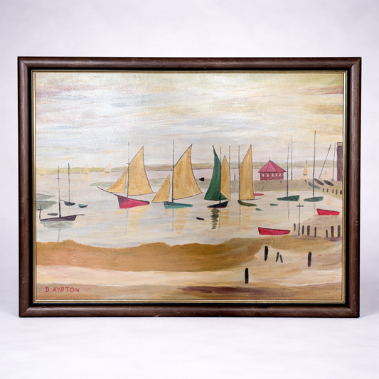 Vintage Coastal Harbour Painting by D. Ayrton – Framed Nautical Wall Art