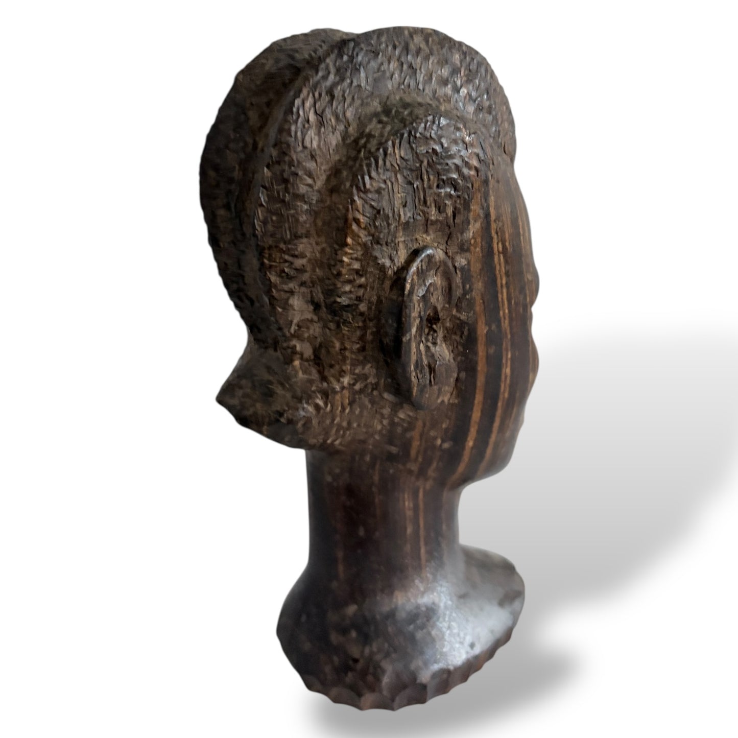 Hand-Carved Wooden Head Sculpture – Mid Century / Tribal Style Decorative Bust — view 7