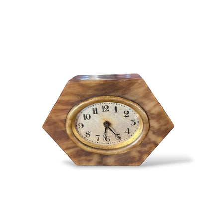 Art Deco Mantel Clock – Hexagonal Vintage Shelf Clock With Marbled Bakelite Design