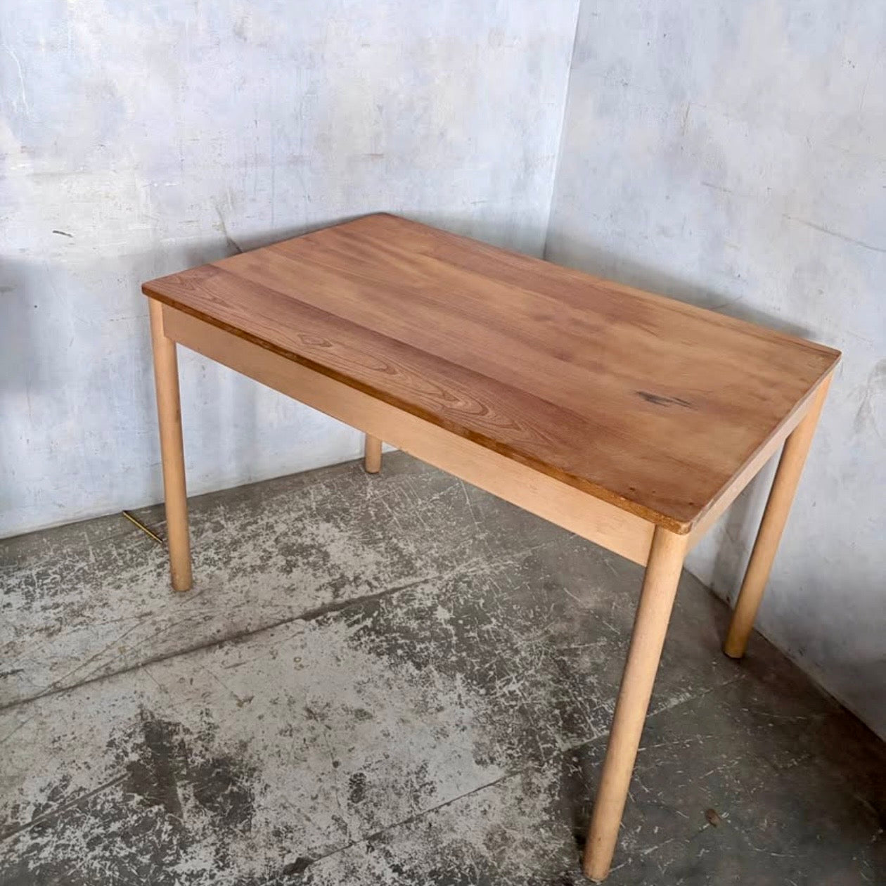 Mid Century Ercol Blonde Elm & Beech Compact Dining Table & Four Industrial Bentwood Dining Chairs