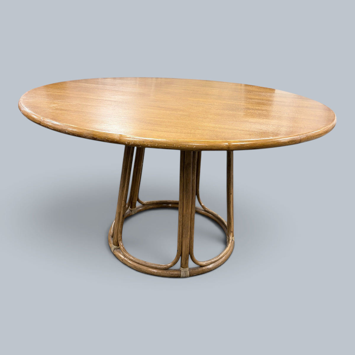 Vintage Italian Bamboo & Oak Round Dining Table with Four Beech & Rattan Chairs