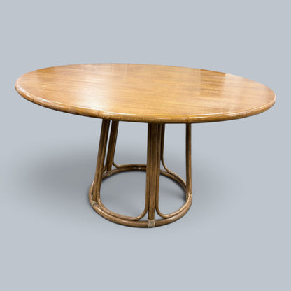 Vintage Italian Bamboo & Oak Round Dining Table with Four Beech & Rattan Chairs
