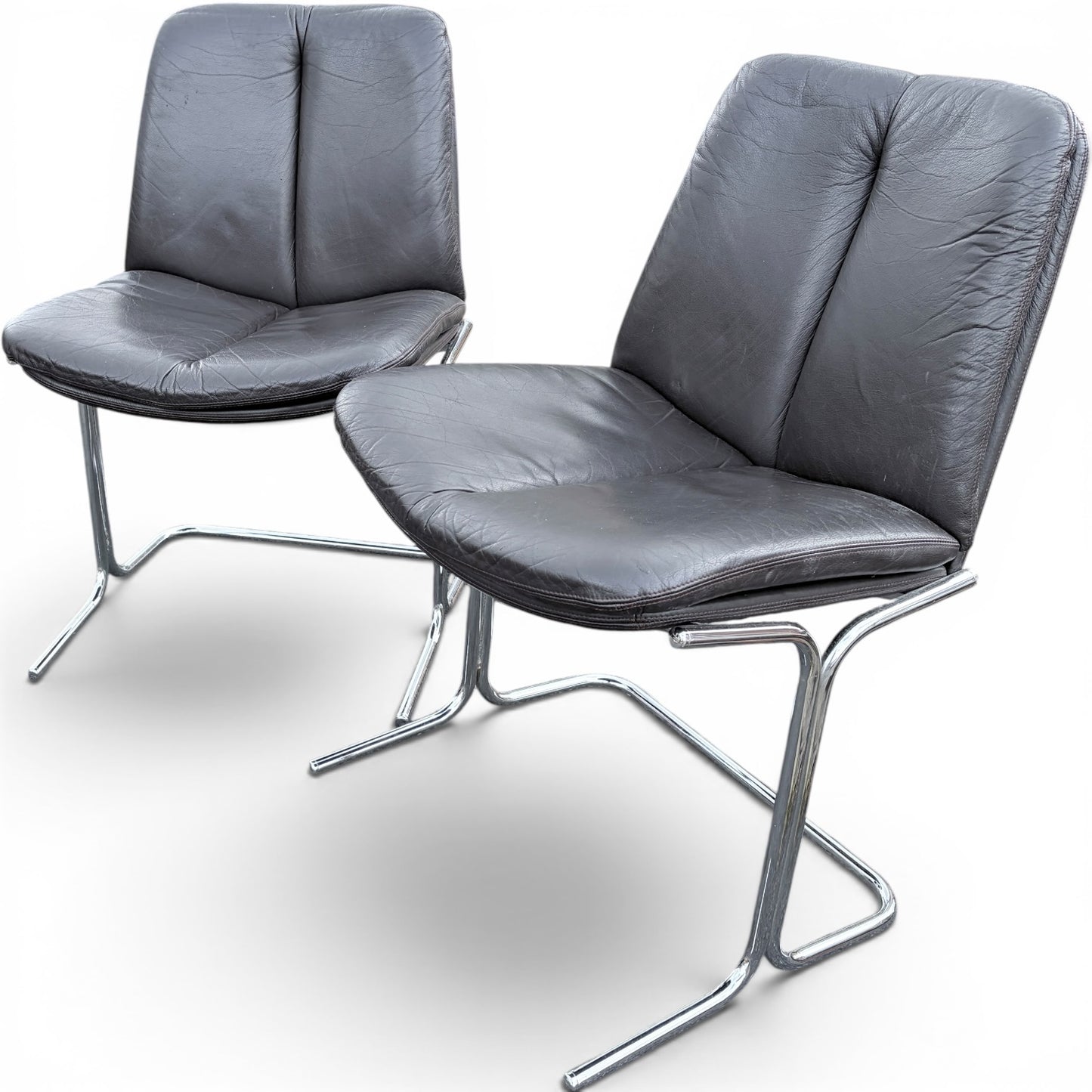 Pair of Vintage Pieff ‘Eleganza’ Leather & Chrome Dining Chairs by Tim Bates for Harrods
