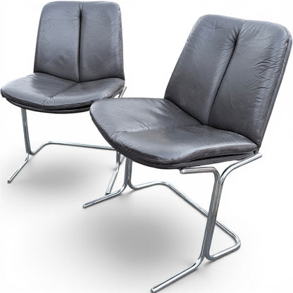 Pair of Vintage Pieff ‘Eleganza’ Leather & Chrome Dining Chairs by Tim Bates for Harrods