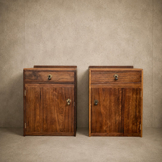 Pair of Mid-Century Walnut Bedside Cabinets | Vintage One Drawer Nightstands