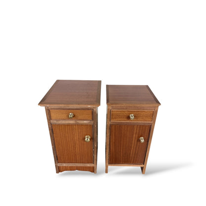 Pair of Mid Century Vintage Bedside Cabinets – Wooden Mismatched Nightstands with Storage