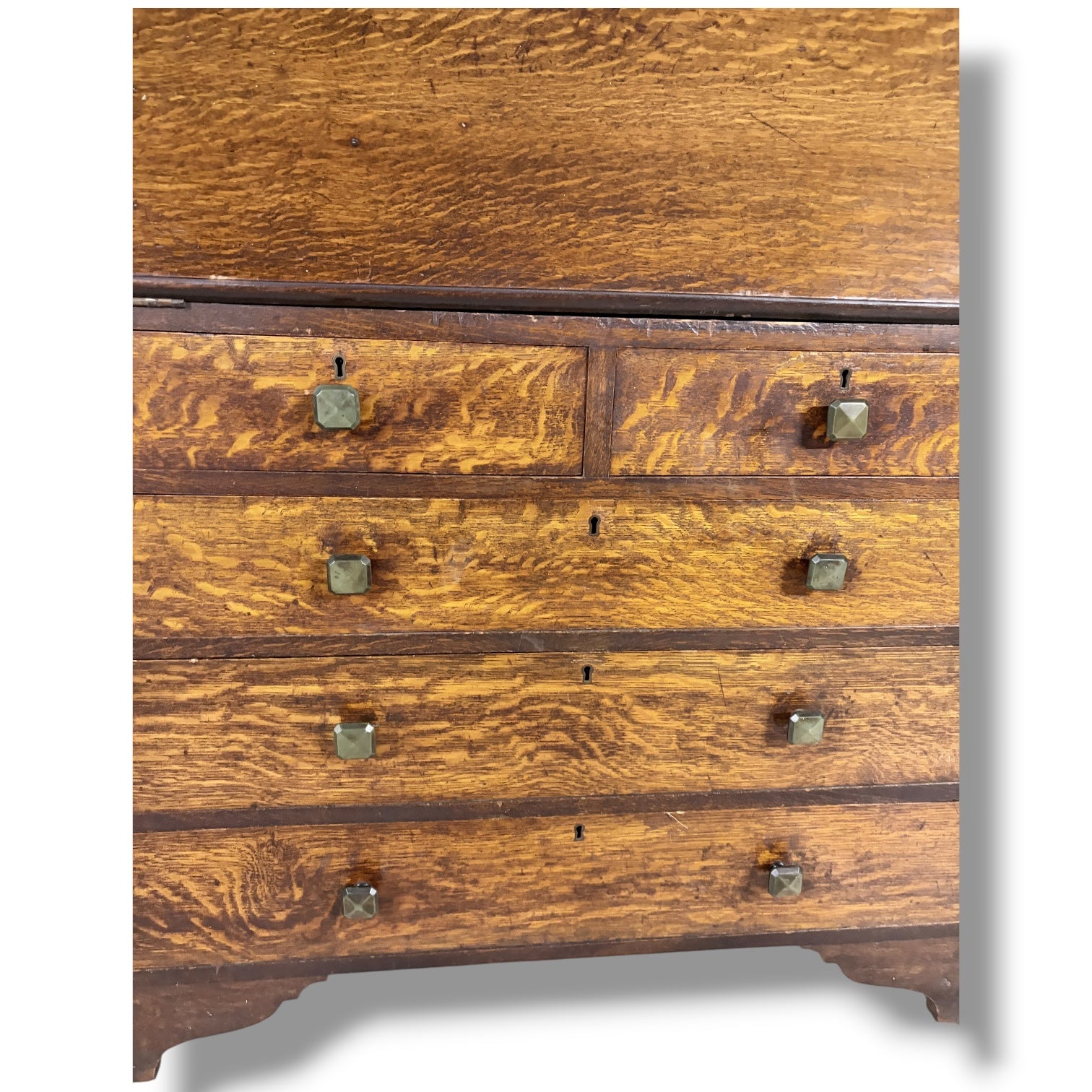 Arts & Crafts Bureau Desk – Quartersawn Oak Fall-Front Writing Surface With Drawers — view 8