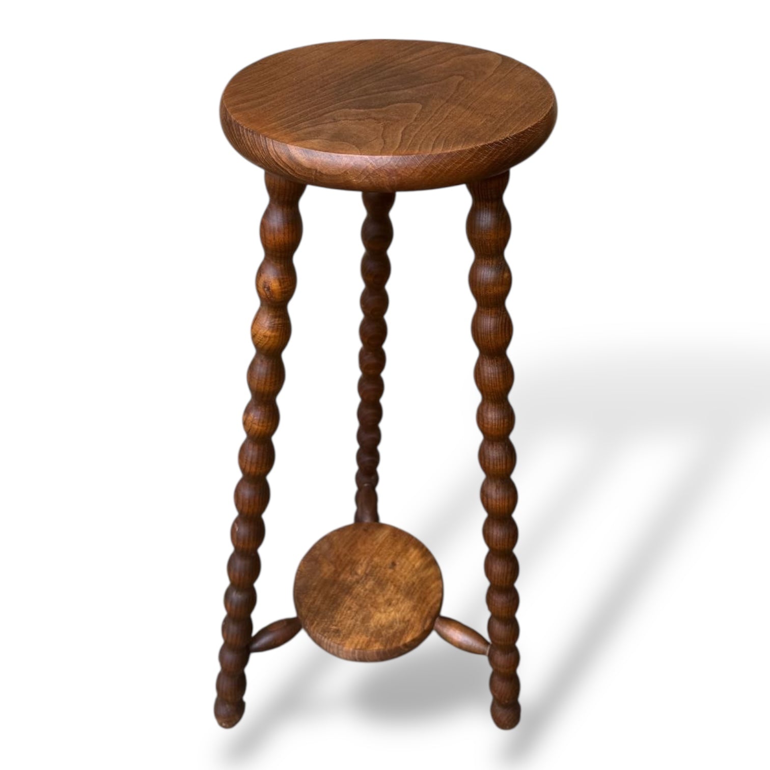 Tall French Bobbin Stool | Antique French Turned Wood Plant Stand | Rustic Country Accent — view 4