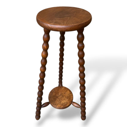 Tall French Bobbin Stool | Antique French Turned Wood Plant Stand | Rustic Country Accent — view 4