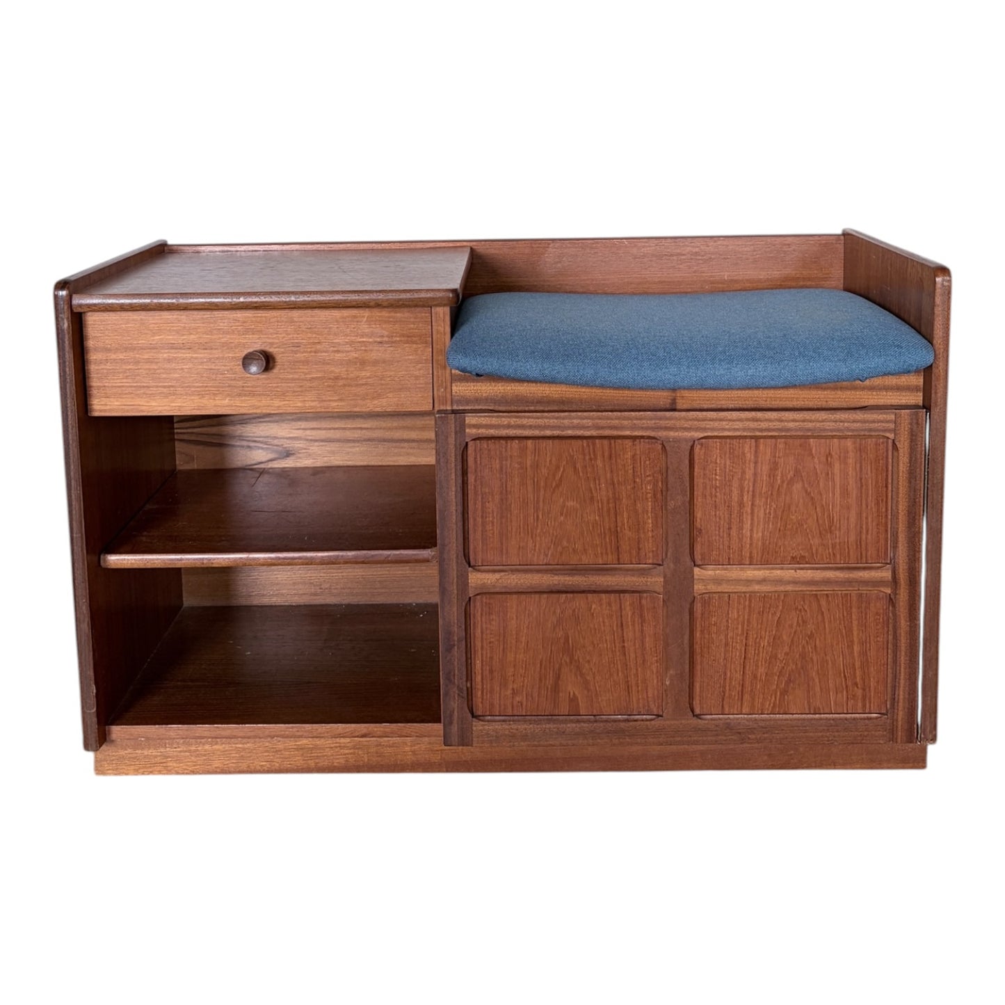 Mid Century Nathan Teak Telephone Bench / Hall Seat – Storage Cabinet with Drawer