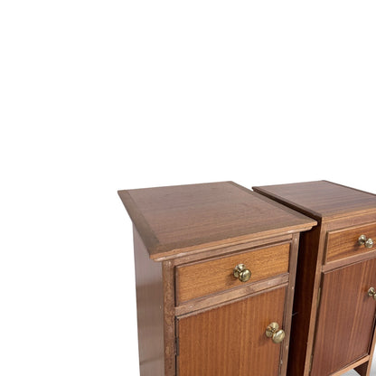Pair of Mid Century Vintage Bedside Cabinets – Wooden Mismatched Nightstands with Storage