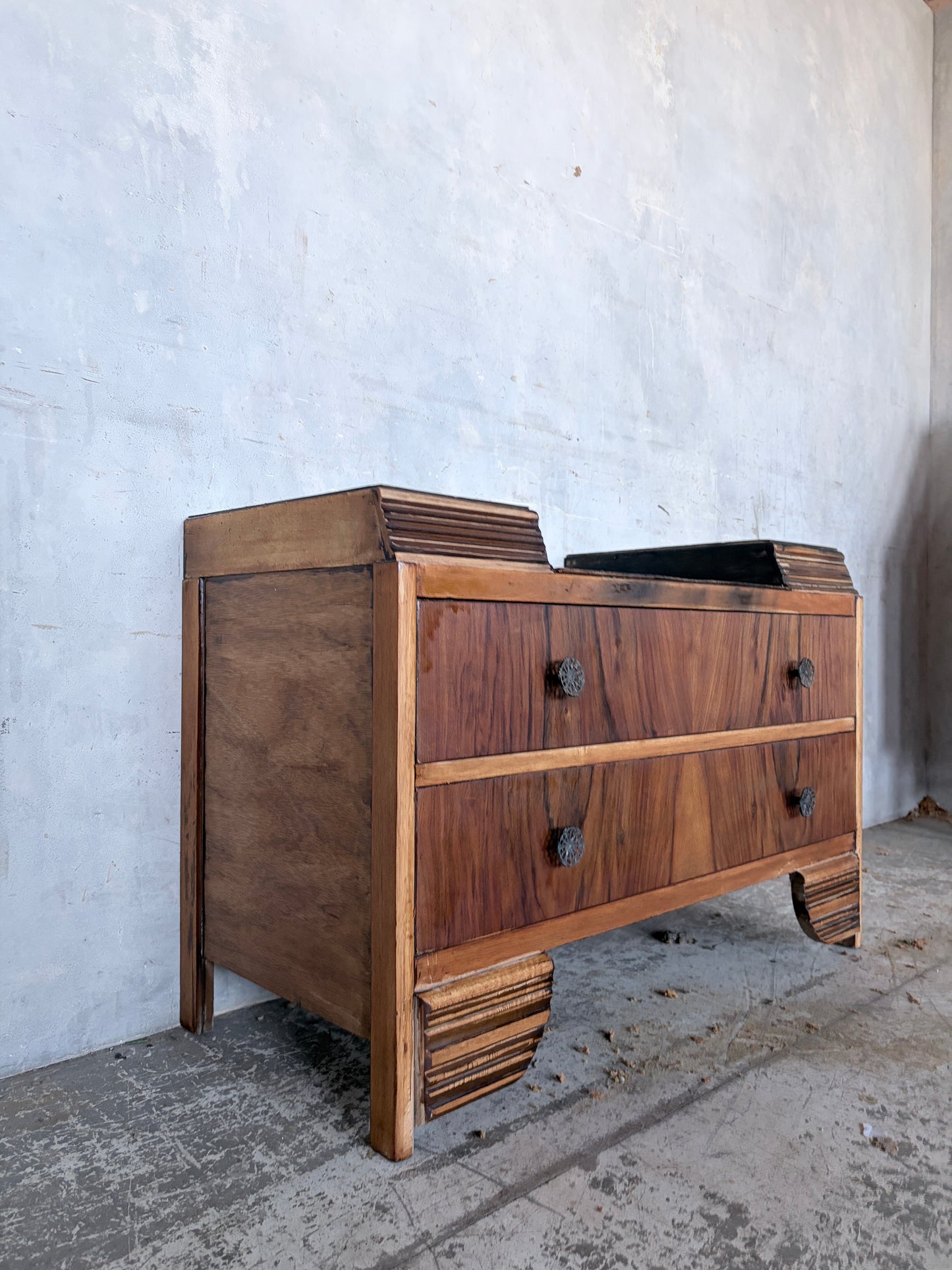 Compact Art Deco Walnut and Oak Chest of Drawers