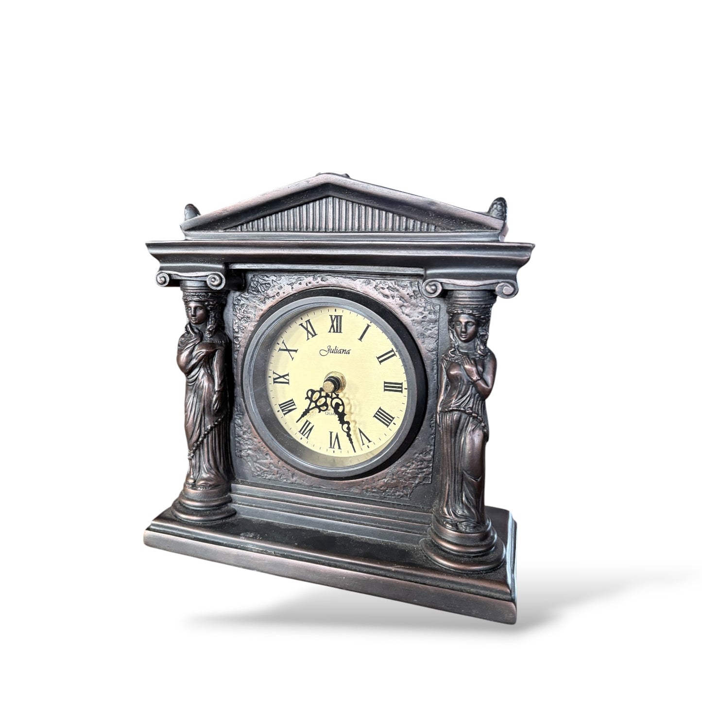 Vintage Mantel Clock - Juliana Neoclassical Resin Clock With Bronzed Finish