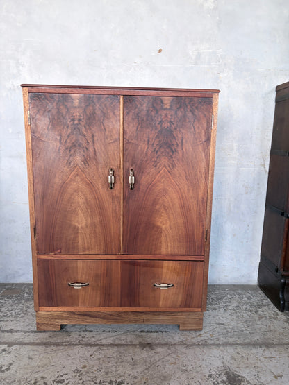 Art Deco Figured Walnut & Oak Cabinet / Cupboard