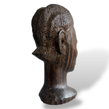 Hand-Carved Wooden Head Sculpture – Mid Century / Tribal Style Decorative Bust — view 6